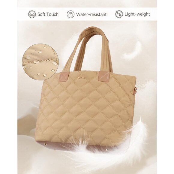 Prite Women Brown Polyester Compartment Quilted Puffer Shoulder Tote Work Bag - Picture 4 of 7